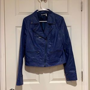 Faux leather blue moto jacket